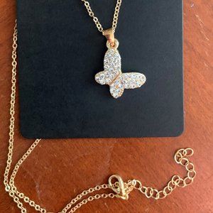 Rhinestone Gold Butterfly Necklace